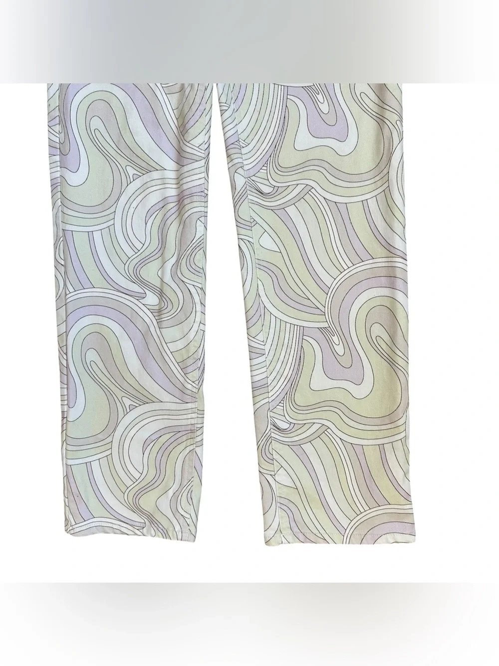 Aritzia Wilfred Free Pastel Green Purple White Swirl Print Melina Jeans Size 6 - Picture 4 of 8